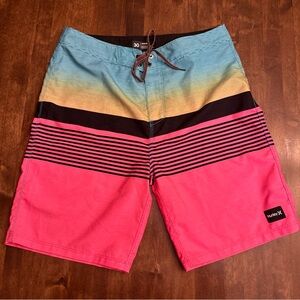 Hurley Size 30 Board Shorts Stripe Beach Resort Vacation Tropical Pool Surf